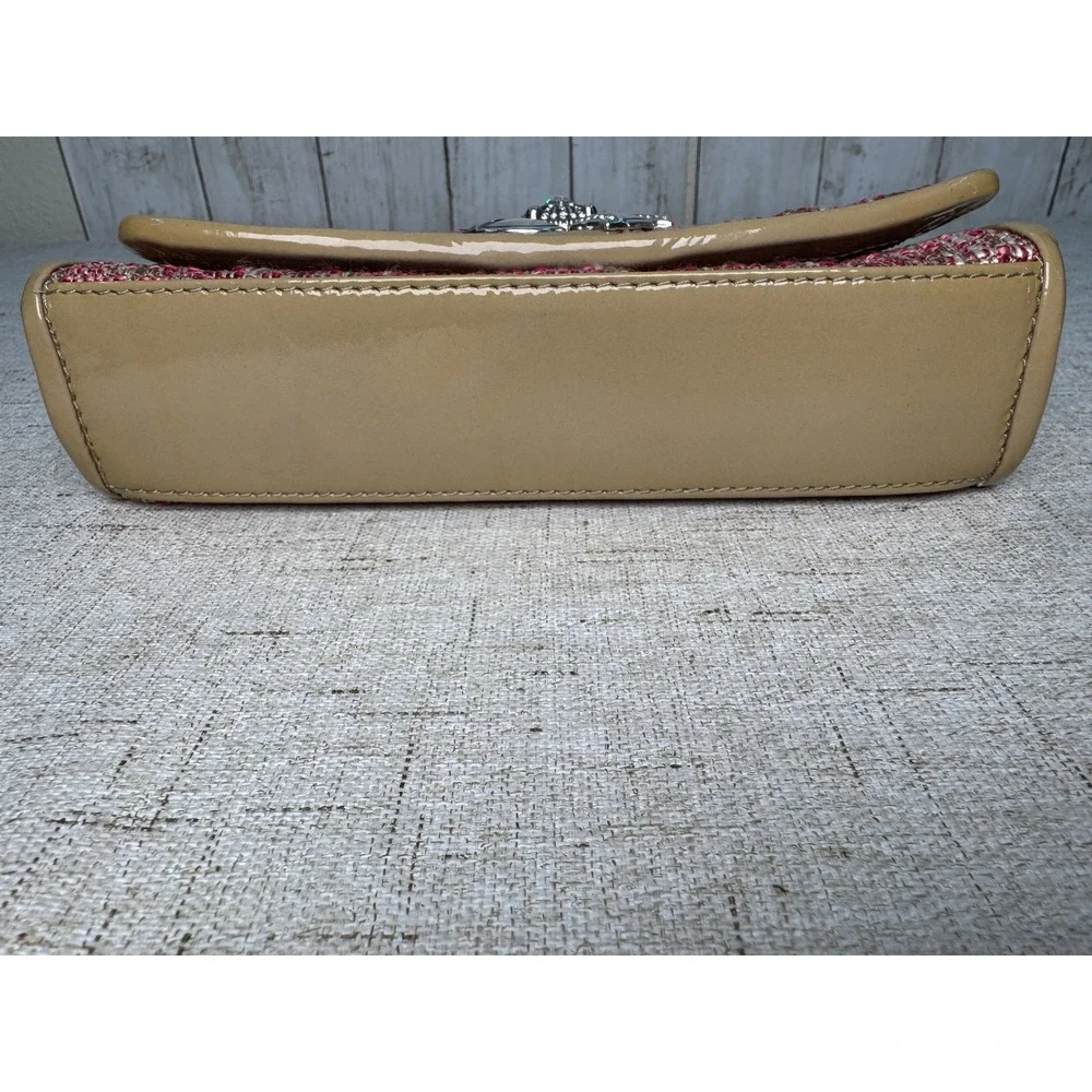 Brighton Tweed & Patent Leather Clutch Pink/Gold Silver Flower Brooch – No Strap - Picture 6 of 10